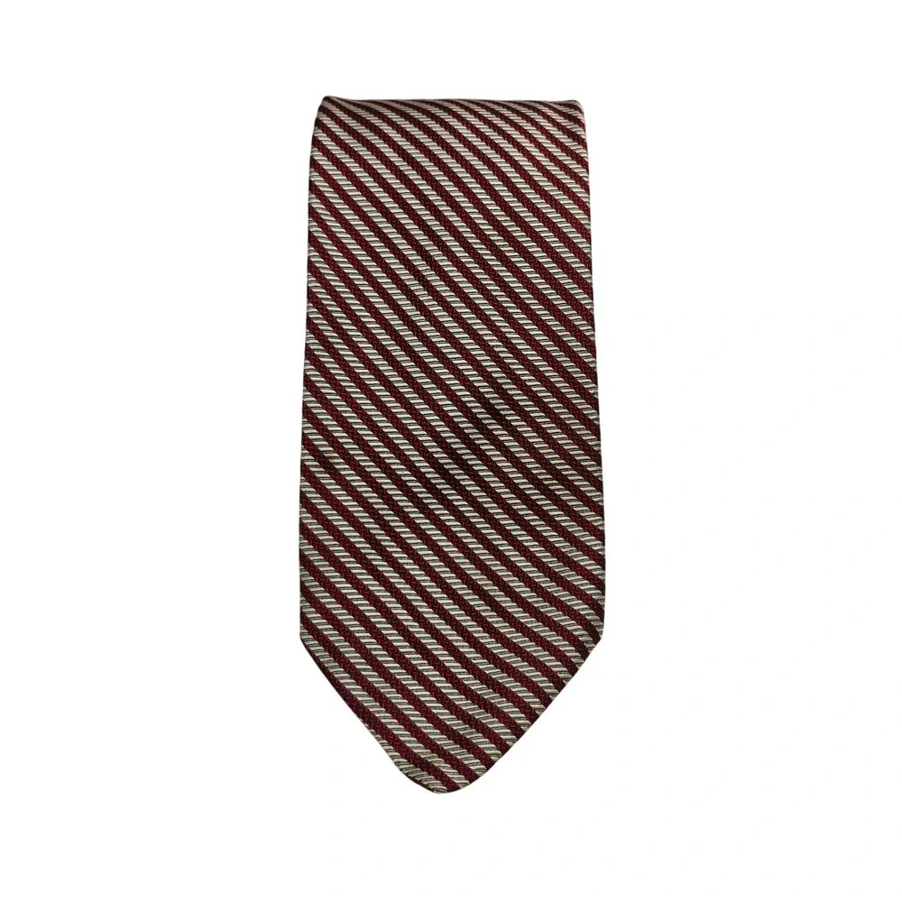 Christian Dior Silk Tie Mens OS Burgundy Silver Vintage Striped Necktie